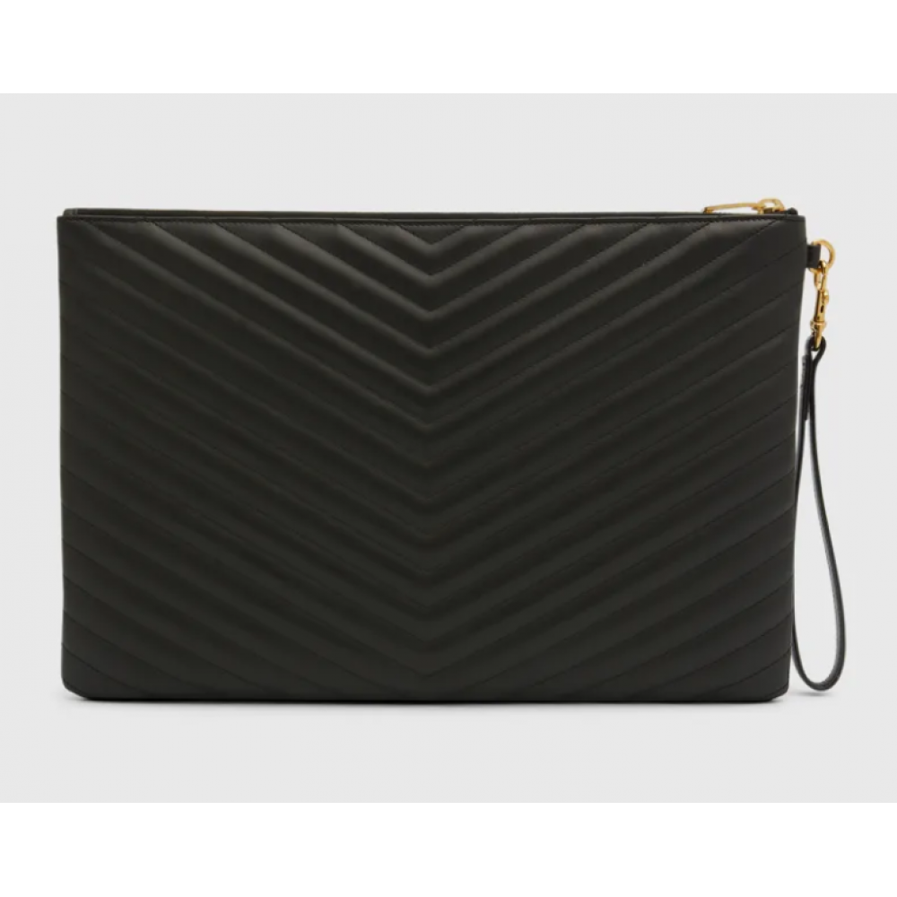 Monogram YSL Large Chevron Quilted Flat Wristlet Pouch Bag